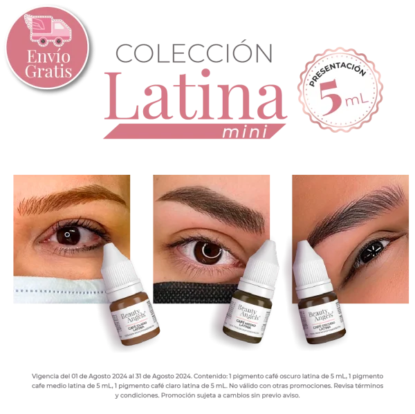 Set de Pigmentos Colección Latina Mini. Este set incluye tres pigmentos esenciales de 5ml cada uno, diseñados especialmente para ofrecer resultados impecables y duraderos.